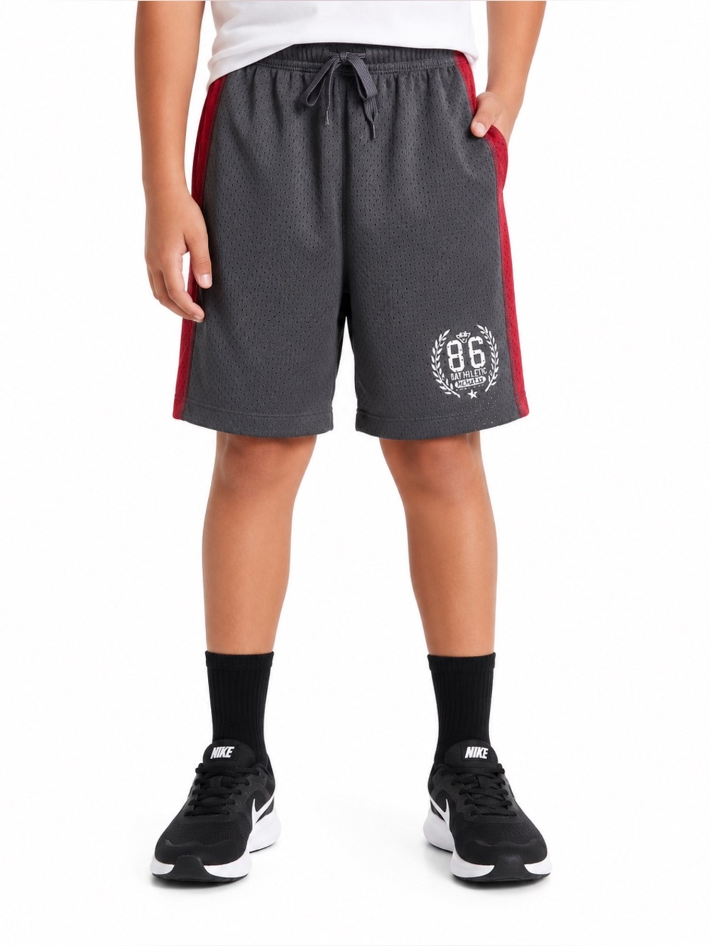 GapKids Boys Mesh Athletic Basketball Shorts Gray Red Drawstring Youth Small 6-7